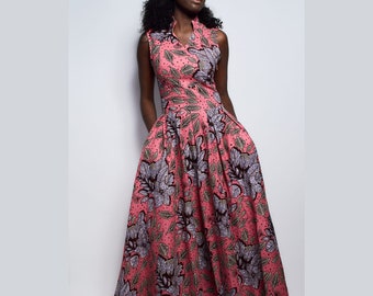 Pink Floral Maxi Dress/african dress/ankara dress/wax dress/wedding dress/party dress/floral dress/christmas/gifts/events