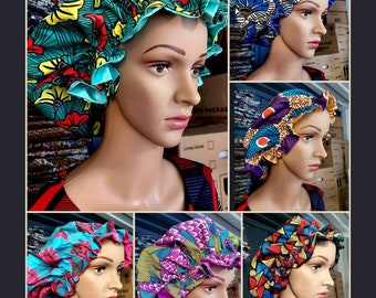 Large African print hairbonnets, satin bonnet, silk bonnet.