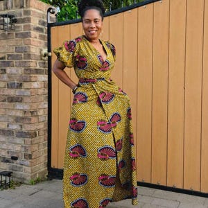 Jayde African Print Maxi Dress: Ankara Wrap Dress with Side Split