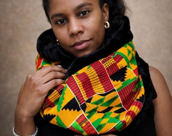 Handmade Ankara Infinity Scarf: African Print Fleece Snood