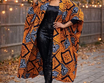 Amber Noir (Orange & Black)/ankara kimono