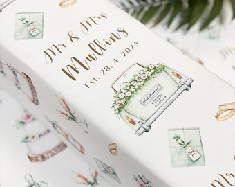 Mr & Mrs/Mr and Mr/Mrs and Mrs Wedding Day Personalised Wrapping Paper (Recyclable) - Large Sheet (A1) 24 x 32in/610 x 810mm