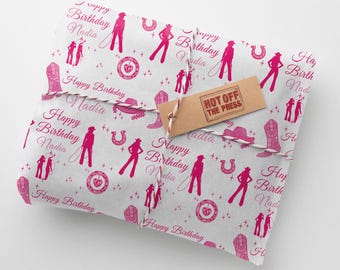 Cowgirl Birthday Personalised Wrapping Paper - Large sheet 24 x 32in/610 x 810mm
