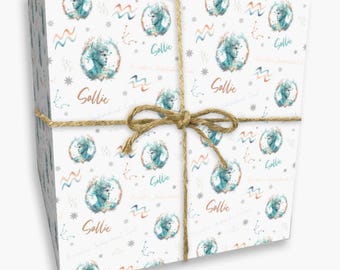 Personalised Aquarius Star Sign (Jan 20th- Feb 18th) Zodiac Birthday Wrapping Paper (Recyclable) 24 x 32in/610 x 810mm