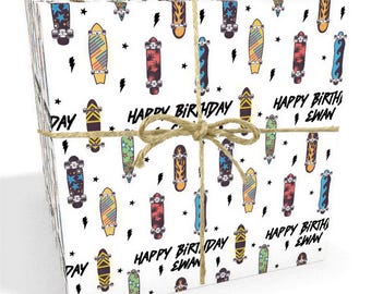 Skateboard, Vivid Personalised Wrapping Paper - Recyclable Matt Sheet | Multiple Sizes Available