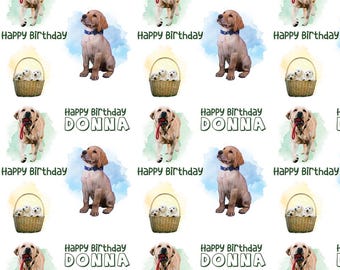 Golden Labrador Lab Retriever Personalised Birthday Wrapping Paper 24 x 32in/610 x 810mm, yellow labrador