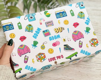 90's Personalised Birthday Wrapping Paper - Large Sheet 24 x 32in/610 x 810mm