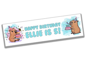 Kids Capybara Birthday Banner - Gloss Finish - Large 60'' x 17''