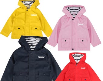 Personalised Raincoat Mack Waterproof Jacket Children's Nursery School - add a name or logo (front and back)