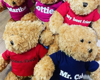 Personalised Teddy (30cm) with Hoody or T-Shirt - Add text or an image to the front or back