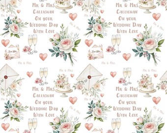 Mr & Mrs/Mr and Mr/Mrs and Mrs Wedding Day Personalised Wrapping Paper (Recyclable) - Large Sheet (A1) 24 x 32in/610 x 810mm