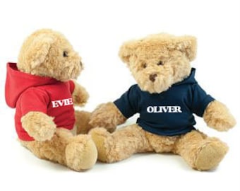 Personalised Teddy (30cm) with Hoody or T-Shirt - Add text or an image to the front or back