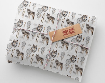 Wolves and Dreamcatchers Birthday Personalised Wrapping Paper - Large sheet 24 x 32in/610 x 810mm