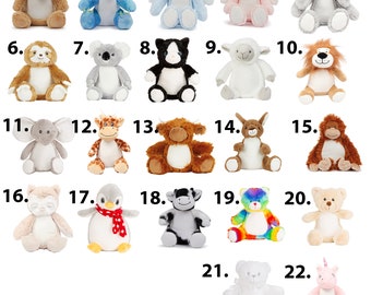 Personalised Teddy Animal (26cm) with Hoody or T-Shirt - Add text or an image to the front or back