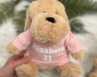 Personalised Teddy Bear Animal Printed Message Name Memorial Birthday (26cm) with Hoody or T-Shirt Add text or an image to the front or back