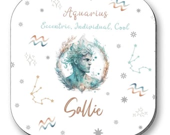 Aquarius Star Sign (Jan 20th-Feb 18th) Personalised Glossy Drinks Coaster - High Gloss Finish 10cm x 10cm