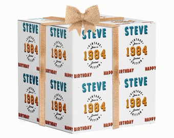 Vintage Name and Year of birth Personalised Birthday Wrapping Paper (Recyclable) - Large Sheet 24 x 32in/610 x 810mm