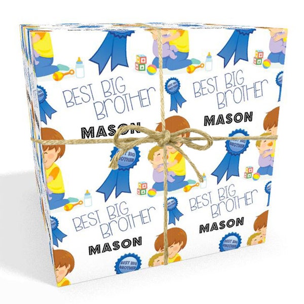 Personalised Best Big Brother Gift Wrap Blue 24 x 32in/610 x 810mm