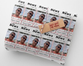 Design your own - Newspaper Photo Personalised Wrapping Paper - Add up to 4 photos and a Name and message 24 x 32in/610 x 810mm