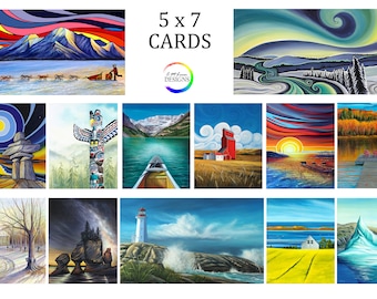 5 x 7 Art Cards, Canadian Landscapes, 13 Provinces, Canada, Gift Cards, Special Occasion, Canadian Art