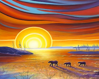 Sunset Art Print, Polar Bear Art, Limited Edition Print, Canadian Art, Manitoba, Sunrise, Contemporary Art, Home Decor, Wall Art