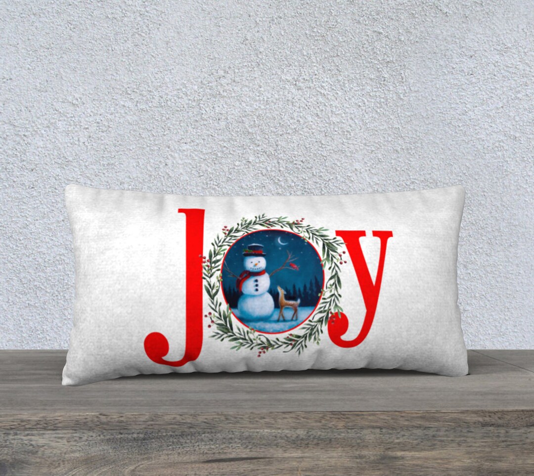 12 X 24 Inch Joy Christmas Pillow Cover Snowman With Deer and Etsy