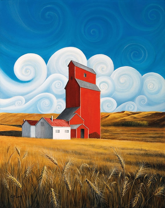 Grain Elevator Art Print: Saskatchewan Prairie Landscape, Un