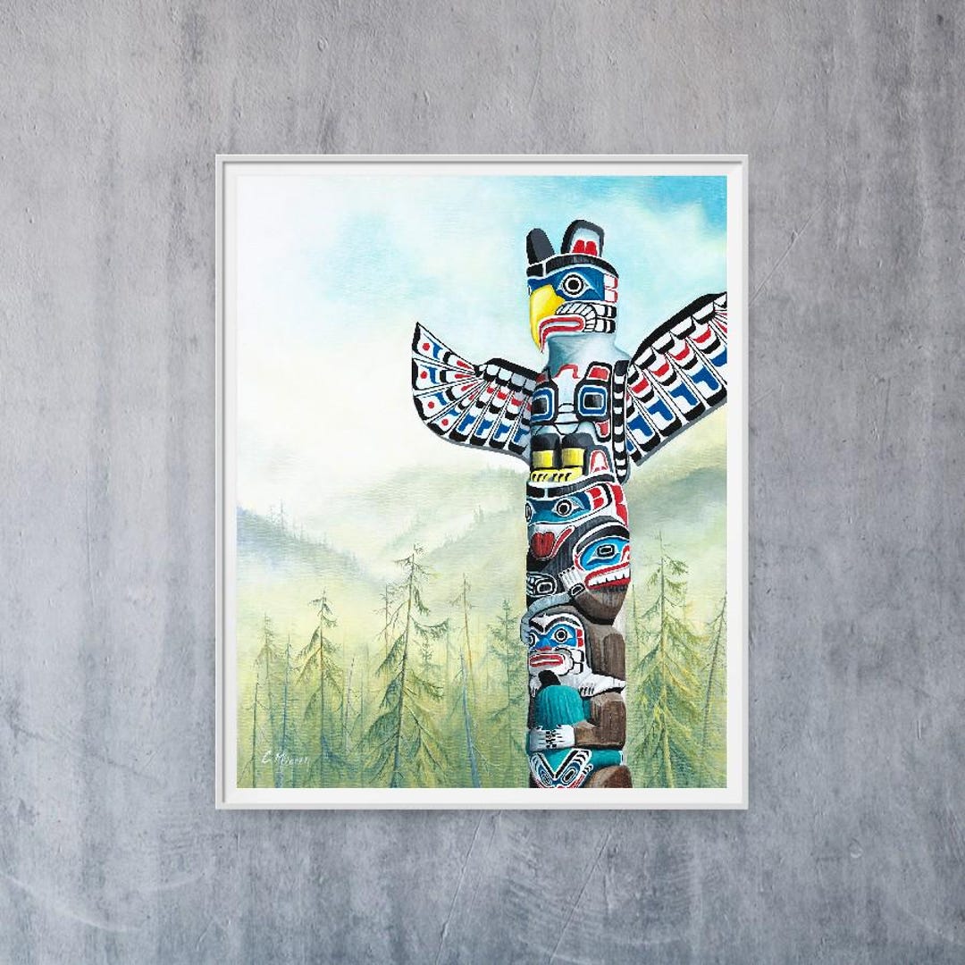 Haida Eagle Totem Pole Art Print: British Columbia Canadian