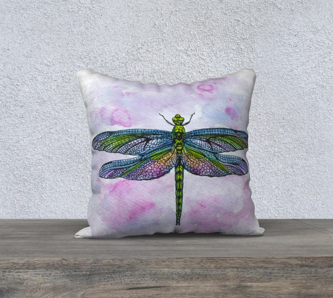 Whimsical Dragonfly Pillow Cover 18 X 18 Inch Square Pillow Etsy