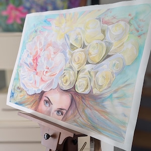 Eyes of the Muse 2 Original Watercolor Painting Abstract Female Portrait Contemporary Large Wall Art 100x70cm