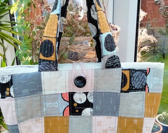 Patchwork shoulder bag in grey/ pink/ yellow