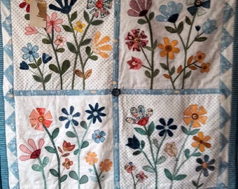 Bright rainbow coloured floral appliquéd wall- hanging picture/decor