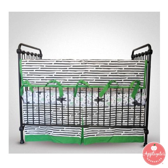 Black And White Woodland Nursery Bedding Set Accents Of Green
