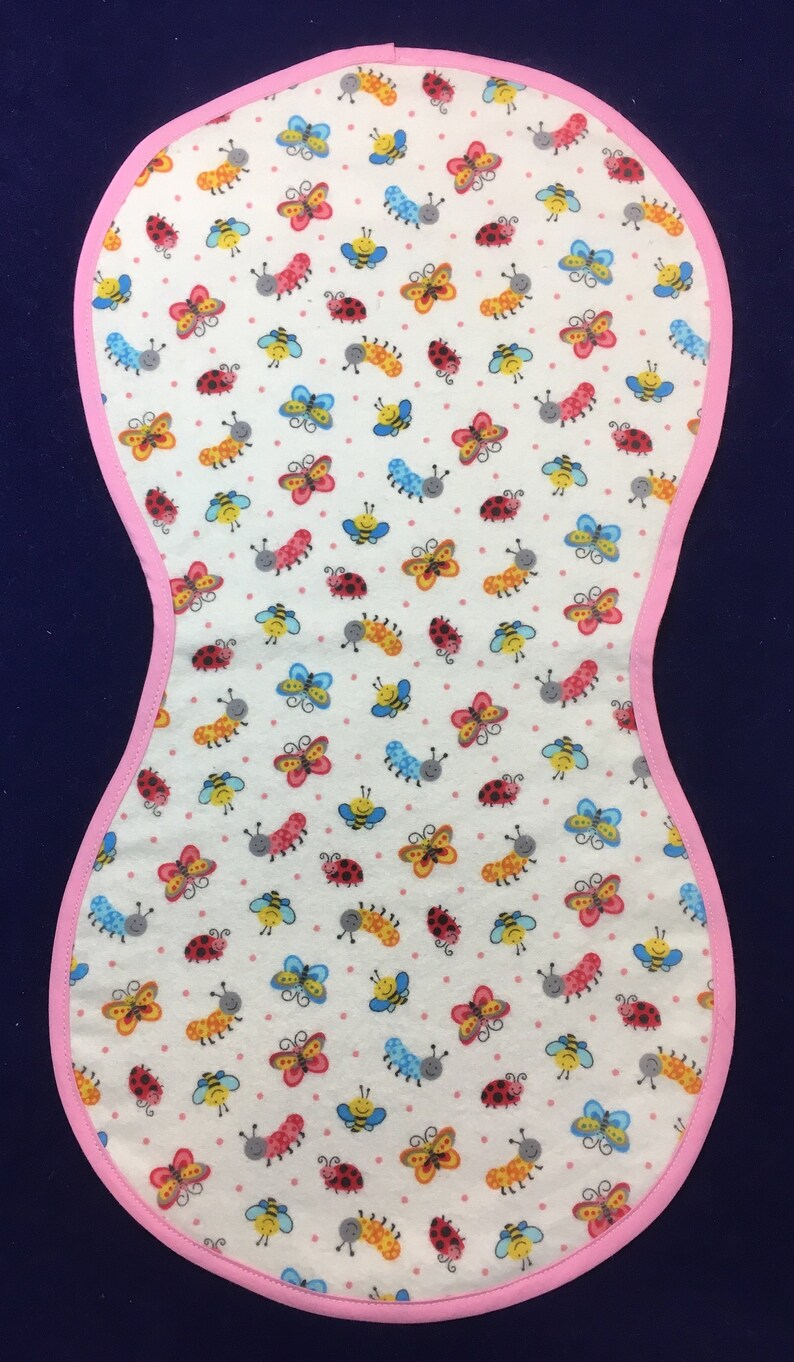 flannel Burp Rag Bugs with Teal Back and Pink Trim reversible
