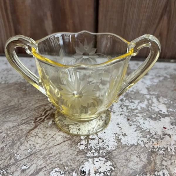 Vintage Lancaster Jubilee Yellow Open Sugar Bowl