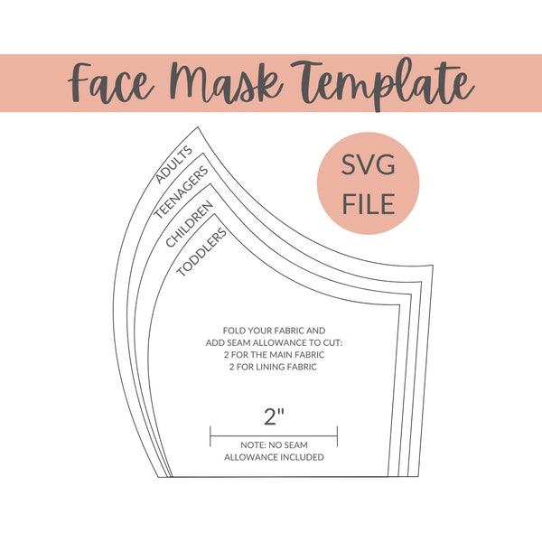 Face Mask Template SVG | Instant Download Instruction Guide | Face Mask SVG| Face Mask Clipart | Silk Face Mask | N95 Face Mask