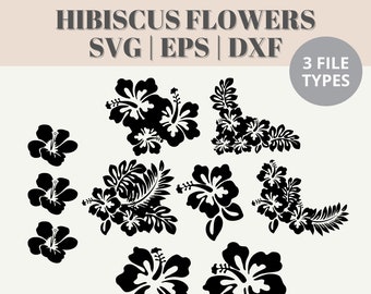 Hibiscus SVG Bundle | Tropical Flower SVG for Cricut | Hawaiian Flower Cut File | Summer Shirt Design | Beach Vacation DXF