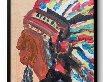 Cuadro abstracto de 11x14 pulgadas pintado a mano en acrílico con plumas de nativos americanos para sala de estar.