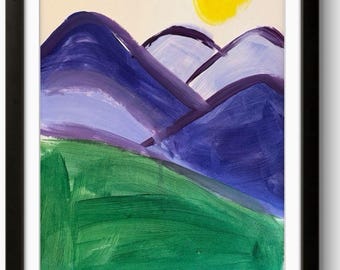 Mountain Still Life 11x14 Original Acrylic Painting Blue Hills Bedroom Decor