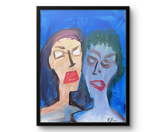 Expressionist Abstract 11x14 Acrylic Painting Blue Neutral Wall Art Ready Hang