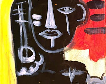 Oryginalny obraz „Queen” w stylu neoekspresjonistycznym, 14x11 | Czarna sztuka inspirowana Basquiatem, jedyny w swoim rodzaju