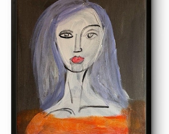 Contemporary Abstract Art 11x14 Woman Face Acrylic Painting Wall Decor Canvas