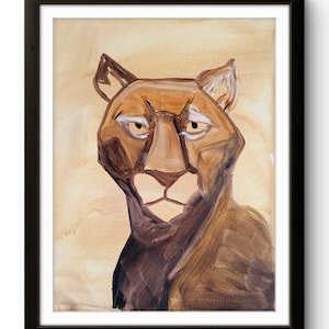 Cougar  Abstract Expressionism Canvas Painting Original 14x11 B Perry Rowell