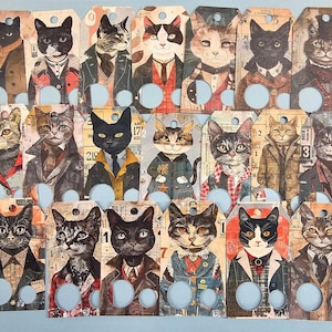 Lot de 20 chats élégants, cartes de fil, étiquettes de fil dentaire