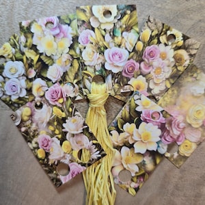 Floss Drops Set of 20 Yellow Floral, thread cards, floss tags