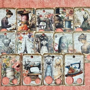 Lot de 20 gouttes de fil à coudre vintage, cartes de fil, étiquettes de fil dentaire
