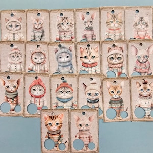 Lot de 20 chats d'hiver, cartes de fil, étiquettes de fil dentaire