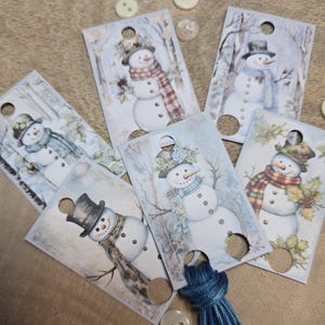 Lot de 20 bonhommes de neige, cartes de fil, étiquettes pour fil dentaire