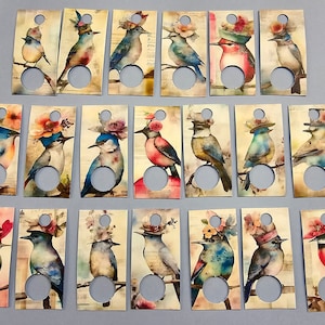Lot de 20 mini-gouttes pour oiseaux dans des chapeaux, cartes pour fil, étiquettes pour fil dentaire