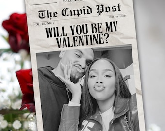 Will You Be My Valentine Newspaper Template, Personalized Valentine gift, Valentine’s Day printable, Flower Bouquet Wrap Template, valentine